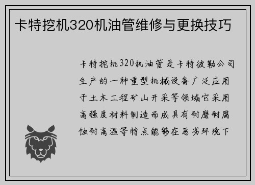 卡特挖机320机油管维修与更换技巧