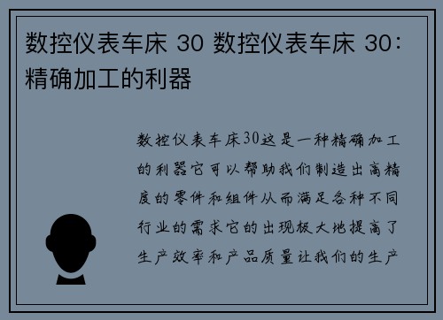 数控仪表车床 30 数控仪表车床 30：精确加工的利器